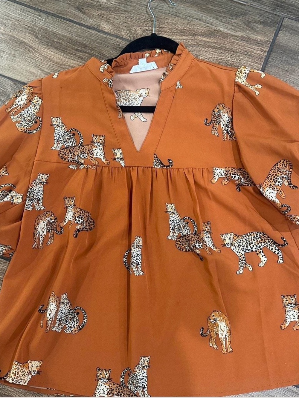 THML Leopard Print Peasant Blouse in Rust
